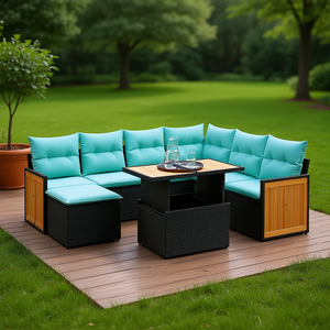 Ensemble de canapés de patio en polyrotin noir avec coussins, 8 places, mobilier de jardin extérieur, design contemporain - Product Image 2