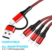 Câble de charge rapide multi-prise 6 en 1 3A pour téléphones portables Samsung Huawei Xiaomi