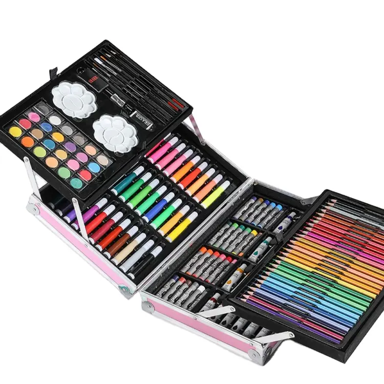 145 pieces 2 Layers Portable Hot sale Professional Unicorn deluxe art set for kids painting drawing with aluminum box