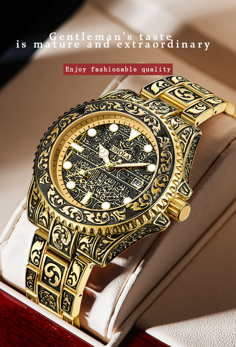 ONOLA 3830 Brand Custom Logo Watch Quartz Men Watch Waterproof Vintage Gold  Arabic Watches
