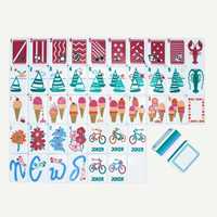 Jeu de tuiles de mahjong américain Preppy Garden Bicycle, 160 pièces, en acrylique blanc bicolore avec bordure turquoise, motifs fleurs, vélos et dessins animés, cadeau unique