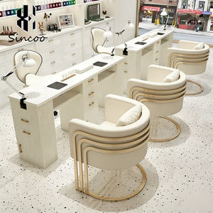 Moderna Mesa de Manicura Blanca de Madera y Metal con Silla, Set de Lujo para Salón de Belleza, Mesa de Uñas Individual, Duradera y Ecológica - Product Image 3