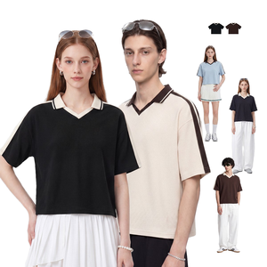Nueva Camiseta Casual de Algodón 100% Transpirable de Alto Gramaje con Bloques de Color para Parejas - Product Image 1
