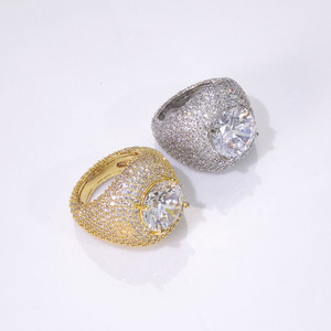 Wholesale Unisex Classic Style <b>Iced</b> Zircon <b>Ring</b> Full Diamond Gold/Silver Plated Alloy Jewelry for Gift Party Anniversary - Product Image 3