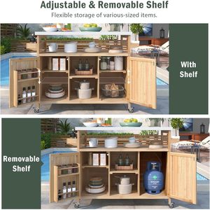 Solid wood hand-pushed food <b>cart</b>, outdoor movable multi-functional food <b>cart</b> with storage cabinet, suitable for home, garden, - Product Image 4