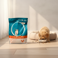Sac d'emballage pour aliments pour animaux de compagnie, 5 kg, résistant à l'humidité, brillant, fond plat, en aluminium, personnalisé, avec fermeture éclair refermable