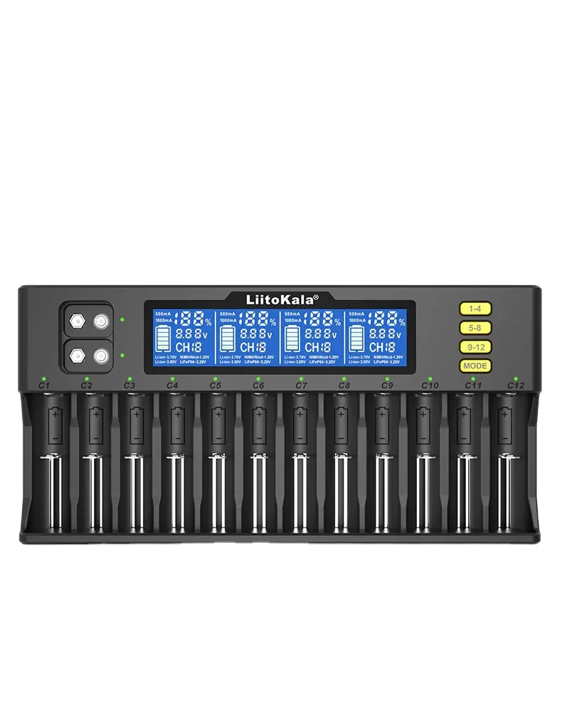 Liitokala Lii-S12 12 Slots Oplader Li-Ion 3.7V Nimh 1.2V Li-FePO4 3.2V Smart Charger Voor 18650 26650 21700 26700 Aa