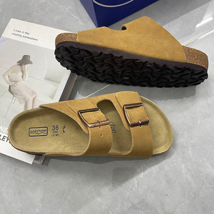 Sandalias Ajustables con Doble Hebilla y Suela de Corcho, Unisex, Punta Abierta, Gamuza de Vaca, Acolchadas, para Interiores y Exteriores, Talla 36 - Product Image 3