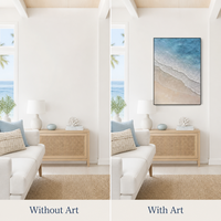 Peintures et arts muraux en gros, grand format, encadrés, prêts à accrocher, sur toile, faits à la main, motif vague océanique et grès bleu côtier, pour salon