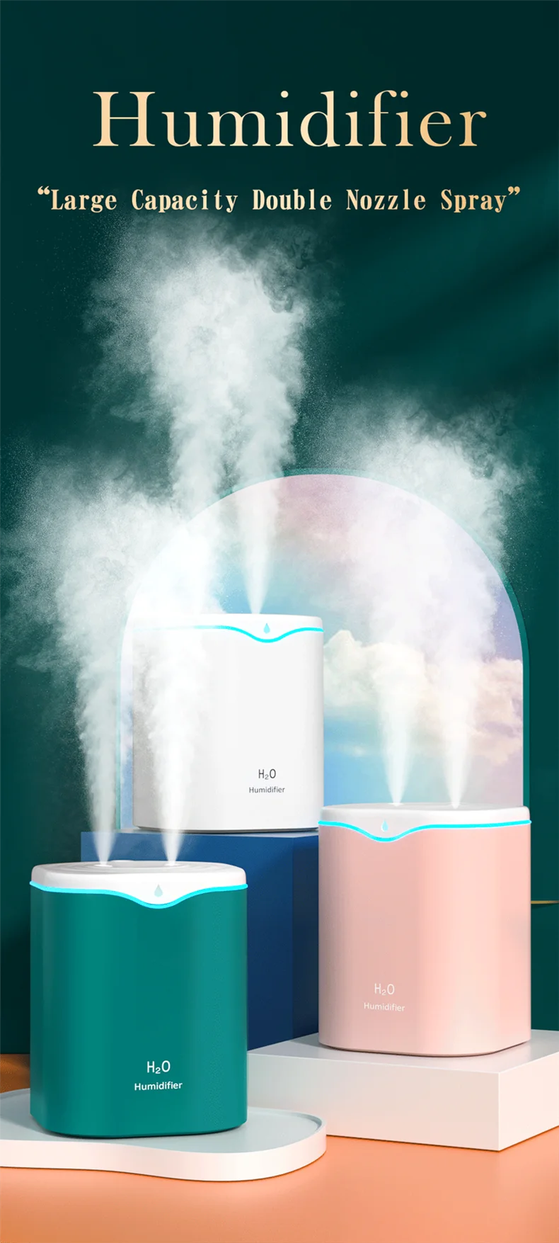 OEM double nozzle 2000ml big USB Air Freshener Humidifier Fragrance Cool_mist_humidifier And Diffuser with 7  color light