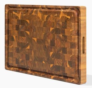 <span class=keywords><strong>Planche</strong></span> à découper en bois d'acacia massif à grain transversal avec rainure pour les jus et poignée intégrée, ustensile <span class=keywords><strong>de</strong></span> cuisine écologique, bloc <span class=keywords><strong>de</strong></span> boucher pour chefs à domicile - Product Image 1