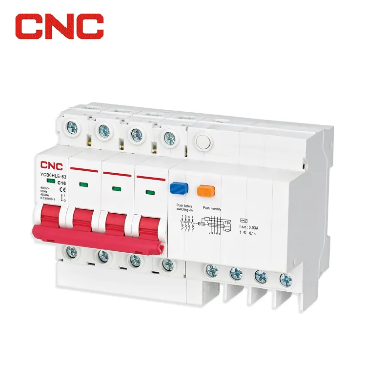 Disjoncteur à poteau unique, nouveau modèle 40amp N 3p 32a 4p Rcd 4.5/6ka, appareil à 32 Amp, Mcb 30ma, courant résiduel Rcbo