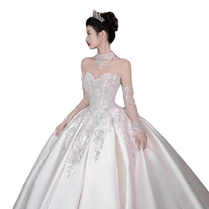 Nuevo Vestido <span class=keywords><strong>de</strong></span> Novia <span class=keywords><strong>de</strong></span> Satén 2025 <span class=keywords><strong>de</strong></span> Alta Calidad Estilo Retro Francés con Top <span class=keywords><strong>de</strong></span> Tubo y Decoración <span class=keywords><strong>de</strong></span> Encaje Gasa Ligera <span class=keywords><strong>para</strong></span> Salir - Product Image 1