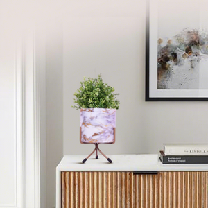 Pot de fleurs en métal blanc Marble Mirage avec support en fer, pot de fleurs décoratif moderne, élégant pour l'intérieur et l'extérieur - Product Image 5
