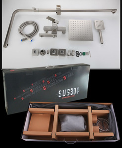 Ensemble de douche thermostatique moderne carré en acier inoxydable brossé avec mitigeur céramique mural pour salle de bain d'hôtel - Product Image 5