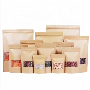 Standing Packaging Custom Brown Doypack Kraft Paper Pouch Bag For Food Nuts Snack