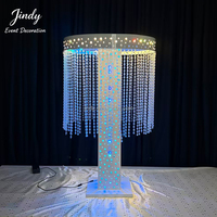 Décoration de table d'événement de luxe, perles acryliques, support de fleurs en métal blanc, lumière LED RGB, centre de table pour mariage