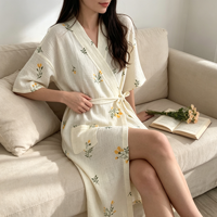 Robe Kimono en Coton et Lin Imprimée Respirante pour Femme – Vêtement de Nuit et de Détente pour la Maison, le Spa, les Voyages – Personnalisation du Logo