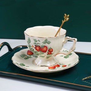Customized Wholesale European Small Flower Coffee Cup and Plate <b>Set</b> with Gold Edge - Product Image 3