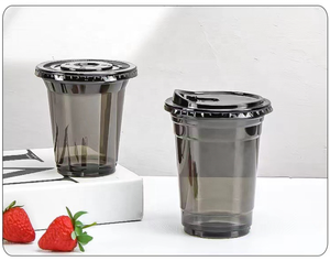 Nuevos Vasos Desechables de Plástico PET Redondos Negros de 12oz, 14oz y 16oz con Tapa para Bebidas Frías, Café Helado, Té Boba, con Logotipo Personalizado, Ecológicos - Product Image 2
