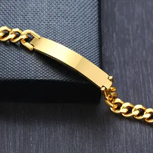 Hot Trendy Bar Engrave Name Chain Simple Stainless Steel Couple Lover Bracelet Men Bracelet