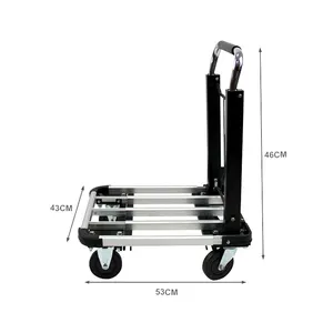 Four wheeled foldable hand trolley heavyduty foldable industrial tools for transporting goods
