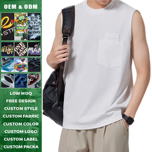 Débardeur en coton mercerisé tricoté à l'ammoniaque liquide 240g pour homme, sensation fraîche d'été, avec poche plaquée 3D, sans manches - Product Image 3