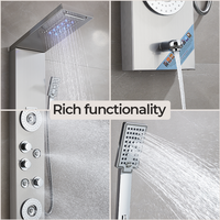 Ensemble de robinetterie de douche contemporain en acier inoxydable noir avec LED et céramique, 5 modes de jet d'eau, panneau de salle de bain style ferme