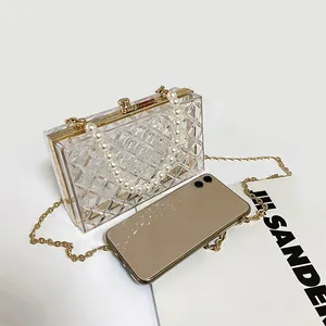 Fashion pink acrylic handbag supplier transparent acrylic box evening bag clutch acrylic clutch white women bag 2023