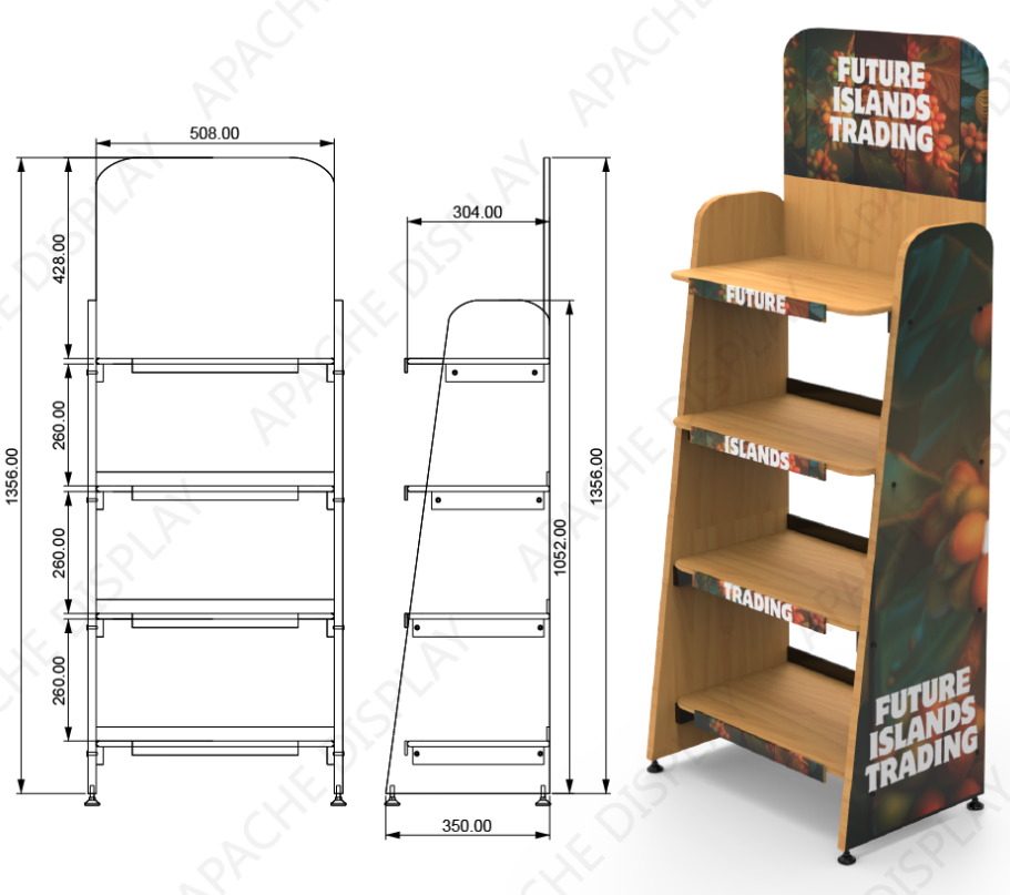 Apache Custom Wooden Single-Sided Coffee Display Stand Rack for Supermarket & Coffee Retail Store — view 2