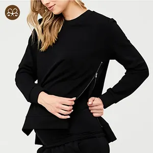 Winter Maternity Nursing Invisible Zipper Sweatshirt Soft Fleece Women Black Plain Breastfeeding Jumper