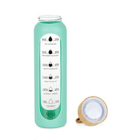 Gobelet en verre borosilicate transparent réutilisable et écologique avec marqueur de temps, manchon en silicone, couvercle en bambou, compatible lave-vaisselle et micro-ondes, idéal pour les voyages