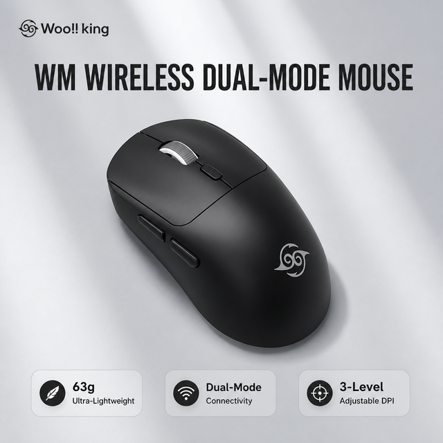Wooking WM Wireless Backlit RGB Optical Sensor Ergonomic Gaming Mouse 5.0 2.4G Dual Mode Lightweight Adjustable DPI Silent