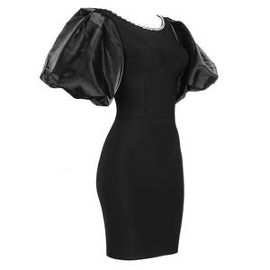 C2518 nuovo Design 2024 <span class=keywords><strong>nero</strong></span> O collo manica a sbuffo Sexy in cristallo Bodycon abiti da Club donna - Product Image 5