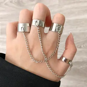 Baik Punk Keren Hip Hop Link Multilayer Adjustable Split Cincin Set Paduan Pria Cincin Wanita Pesta Hadiah Perhiasan