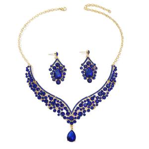 2025 nouvelle mode exquise haute qualité larme gemme bijoux cristal grappe déclaration collier boucle d'oreille ensemble pour tenue de soirée - Product Image 1