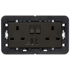 วิมาร์ 2 ช่องเสียบ 2P+T พร้อมพอร์ตชาร์จ USB สีดำ 15W - Product Image 1