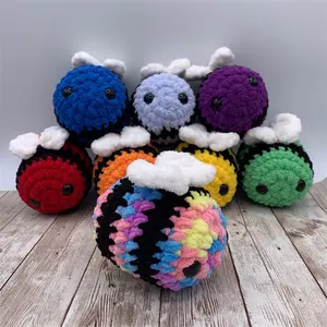 Custom Crochet Toy Stuffed Bumble Bee Chenille Soft Yarn Rainbow Crochet Squish Amigurumi Plush Bee Toy Crochet Bee