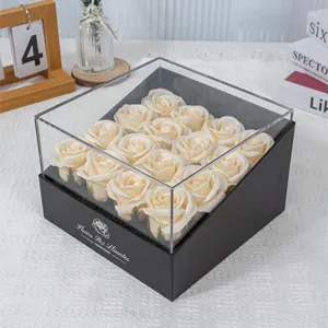 独特的花盒定制标志方形纸亚克力带保存玫瑰花盒