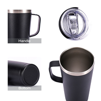 Tasse à café isolée sous vide, Double paroi, pour le voyage, en acier inoxydable, avec poignée et couvercle, 16oz