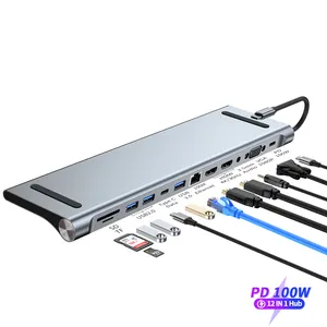 12 in 1 USB Type C to HDMI Hub 4K@30Hz SD/TF PD100W Fast charging support MST VGA 1080P Usb C HUB HDMI USB3.0 Docking Station