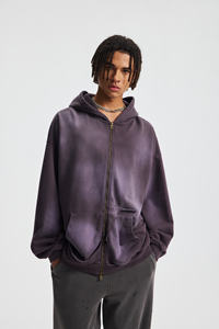 Neuer 430G Spray Monkey Print Distressed Frayed Edge Destroyed Mouse Pocket Kapuzenpullover mit doppeltem Reißverschluss - Product Image 3