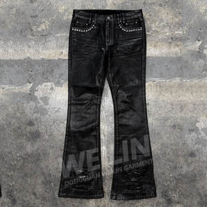 بيع بالجملة مخصص ارتفاع منخفض أسود نحيف نحيل صالح Bootcut جرس أسود أسفل بالأسى خمر الشمع اندلعت بنطلون الجينز للرجال - Product Image 1