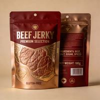 Op maat gedrukte geurbestendige biologisch afbreekbare verpakking voor ontbijtgranen, beef jerky, mylar stand-up pouch met PE-rits en venster voor snacks.