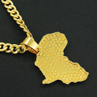 Collier avec pendentif carte d'Afrique en or massif, chaîne cubaine de 13 mm pour homme, bijoux tendance hip-hop