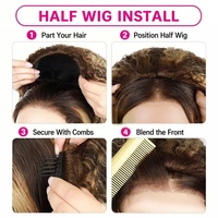 Perruques mi-longues 3-en-1 brun chocolat, bouclées birmanes, avec ligne de cheveux invisible, sans colle, en cheveux humains, perruque sans couture à porter sur le côté