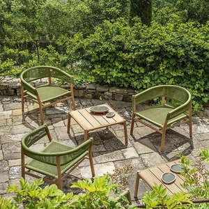Conjunto de Sillones de Teca para Exteriores, Tejidos a Mano con Cuerda, Resistentes a la Intemperie, para Patio, Jardín, Balcón, Muebles de Conversación - Product Image 1