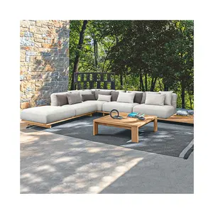 luxury garden outside modern bench waterproof white cushions lounge sofa set teak wood outdoor sitting furniture