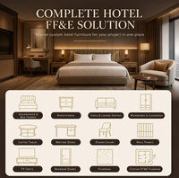Solution complète de mobilier pour projets hôteliers : mobilier de chambre d'hôtel de luxe 5 étoiles sur mesure, style resort, table, chaise et armoire inclus.