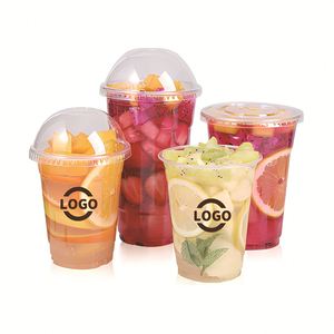 Vaso de Plástico PET Desechable Personalizado de 98 mm, de Pared Simple, Transparente, con Fondo Plano y Tapas, 12/14/16/18/20/24 oz, Marca Personalizada para Café - Product Image 1